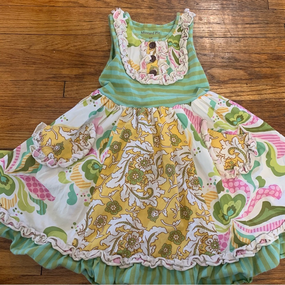 Mustard Pie Patterned Ruffle Dress